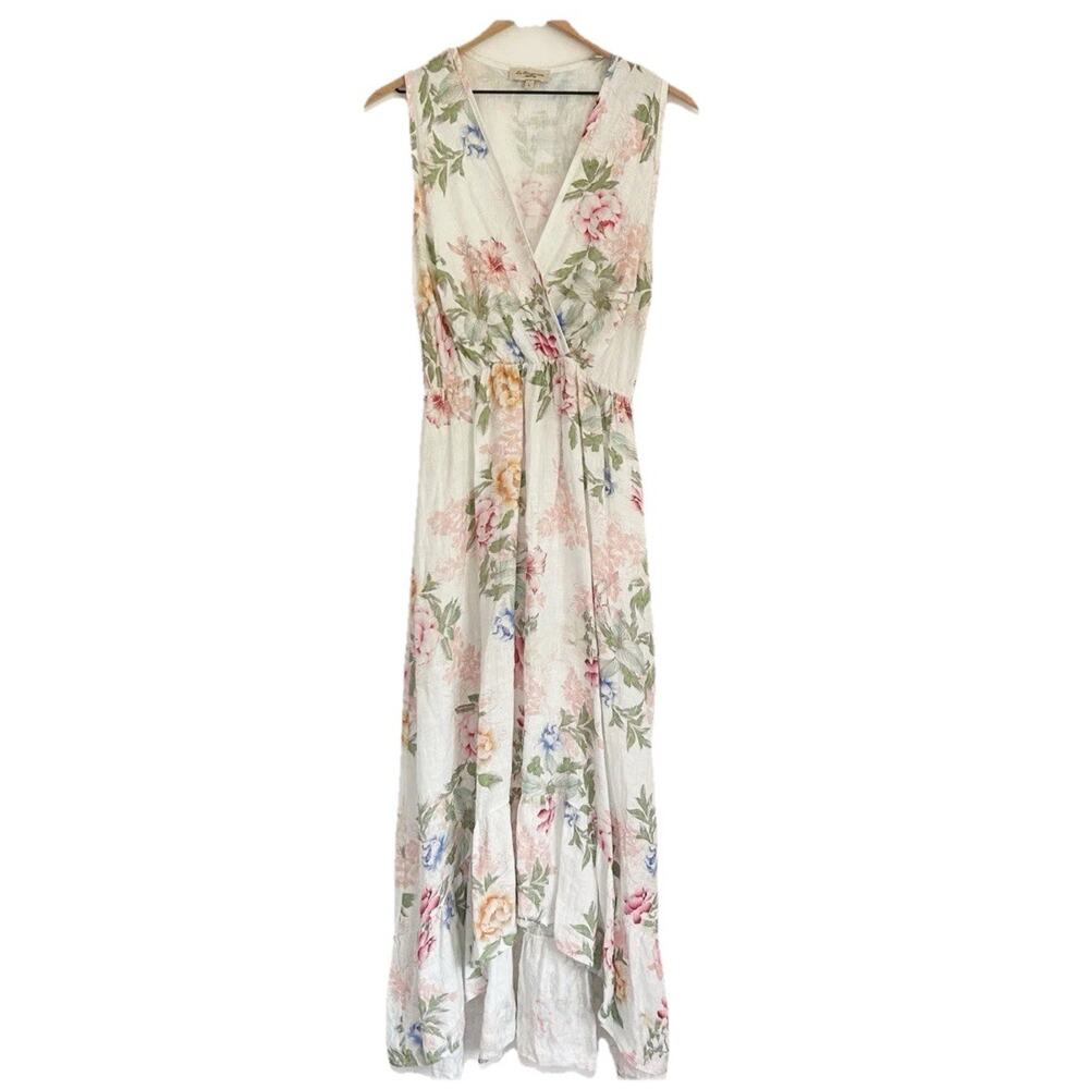 Le Ragarre Linen Floral Sleeveless Maxi Sundress Size L White
